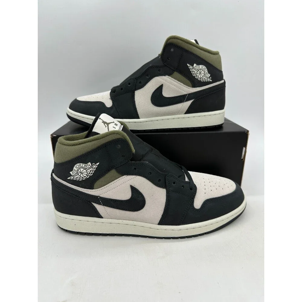 Air Jordan 1 Mid SE Men's Size 10 Black Green Suede Athletic Shoes HV4091 102
